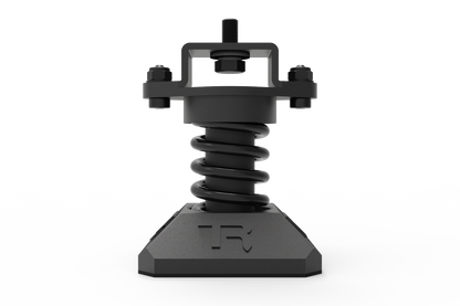 Black metal spring-loaded device on a white background
