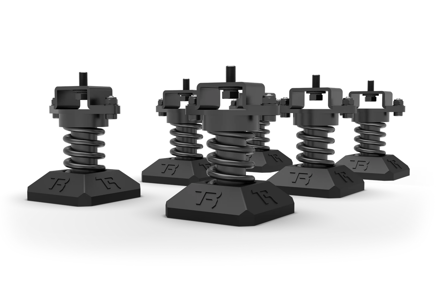 Set of black adjustable stands on a white background