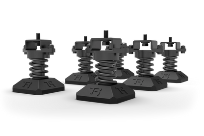 Set of black adjustable stands on a white background