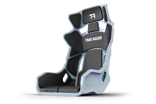 Gaming chair with 'Trak Racer' branding on a white background