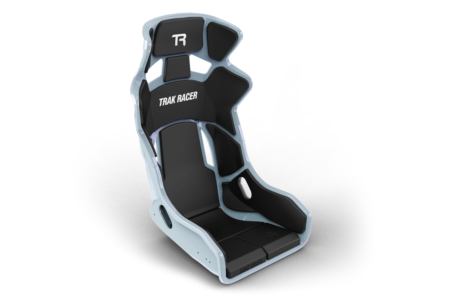 Black gaming chair with 'Trak Racer' branding on a white background