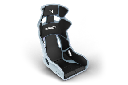 Black gaming chair with 'Trak Racer' branding on a white background