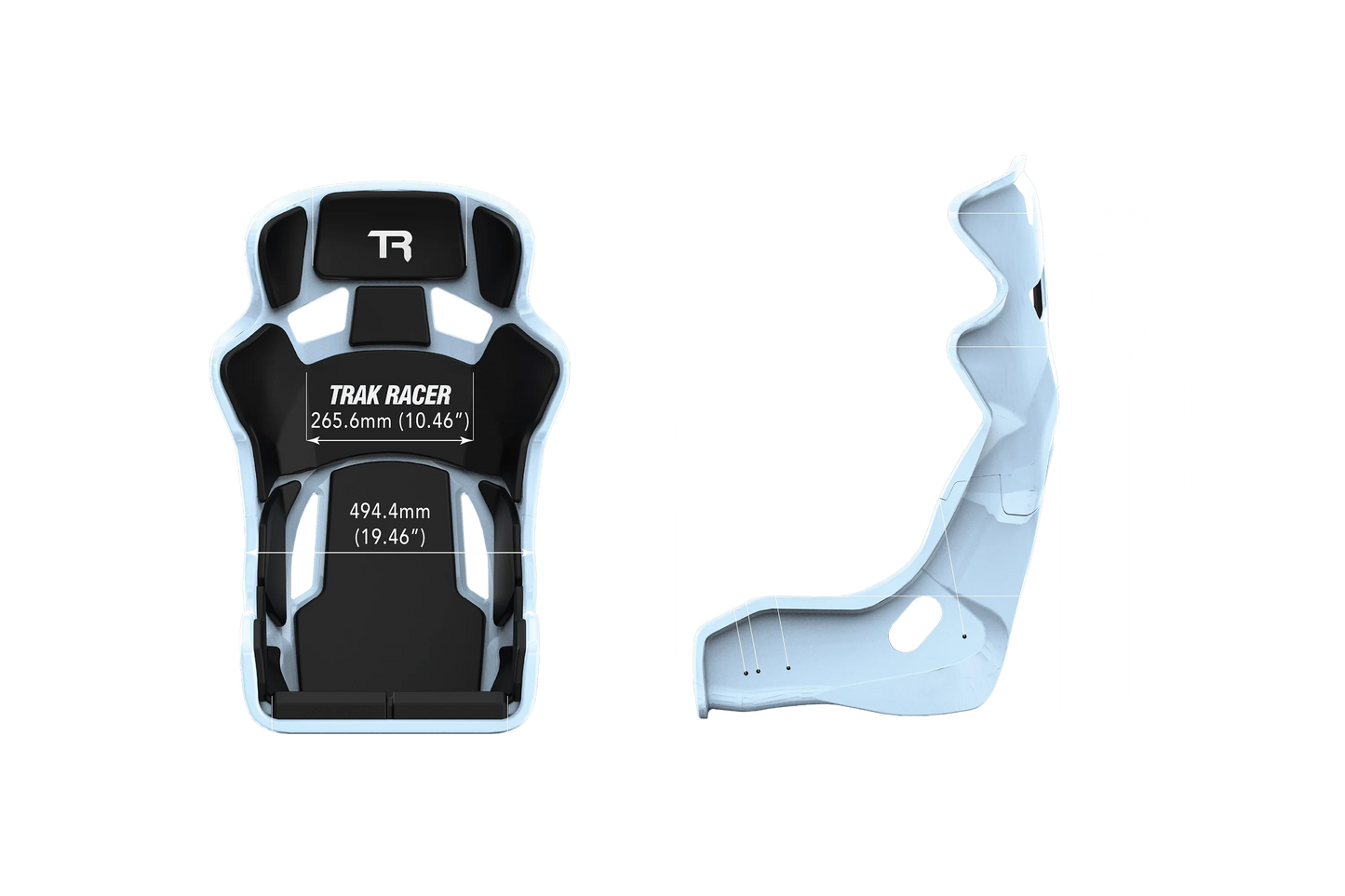 Black and white neck support brace with 'Trak Racer' branding on a white background