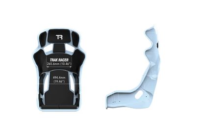 Black and white neck support brace with 'Trak Racer' branding on a white background