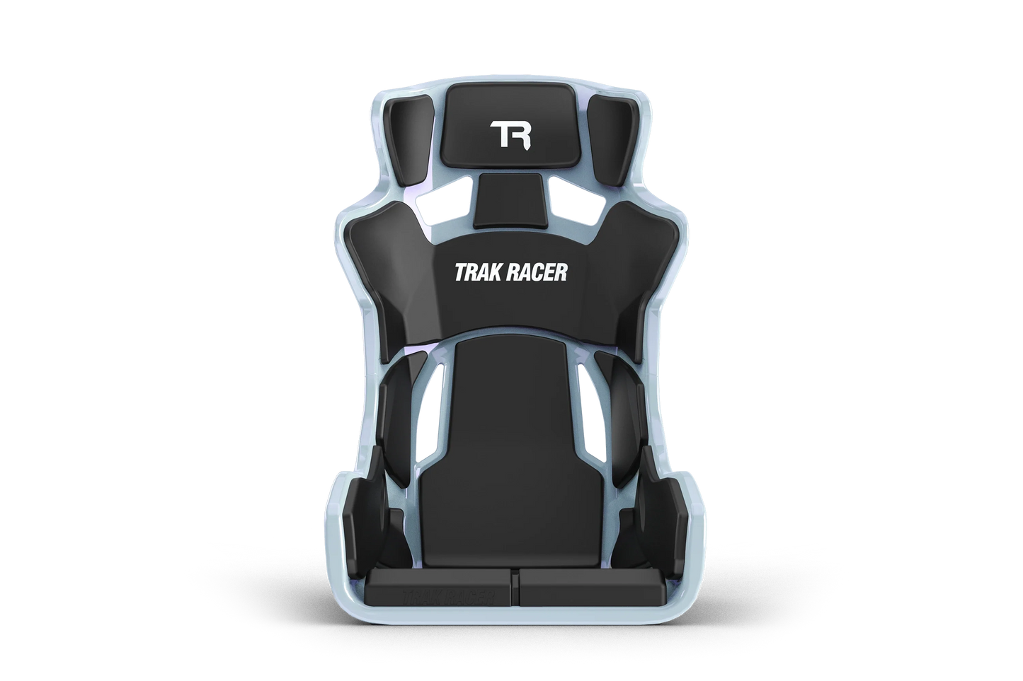 Black gaming chair with 'Trak Racer' branding on a white background
