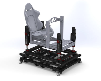 Racing seat with a black frame on a white background