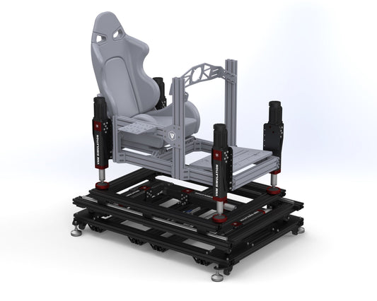 Racing seat with a black frame on a white background