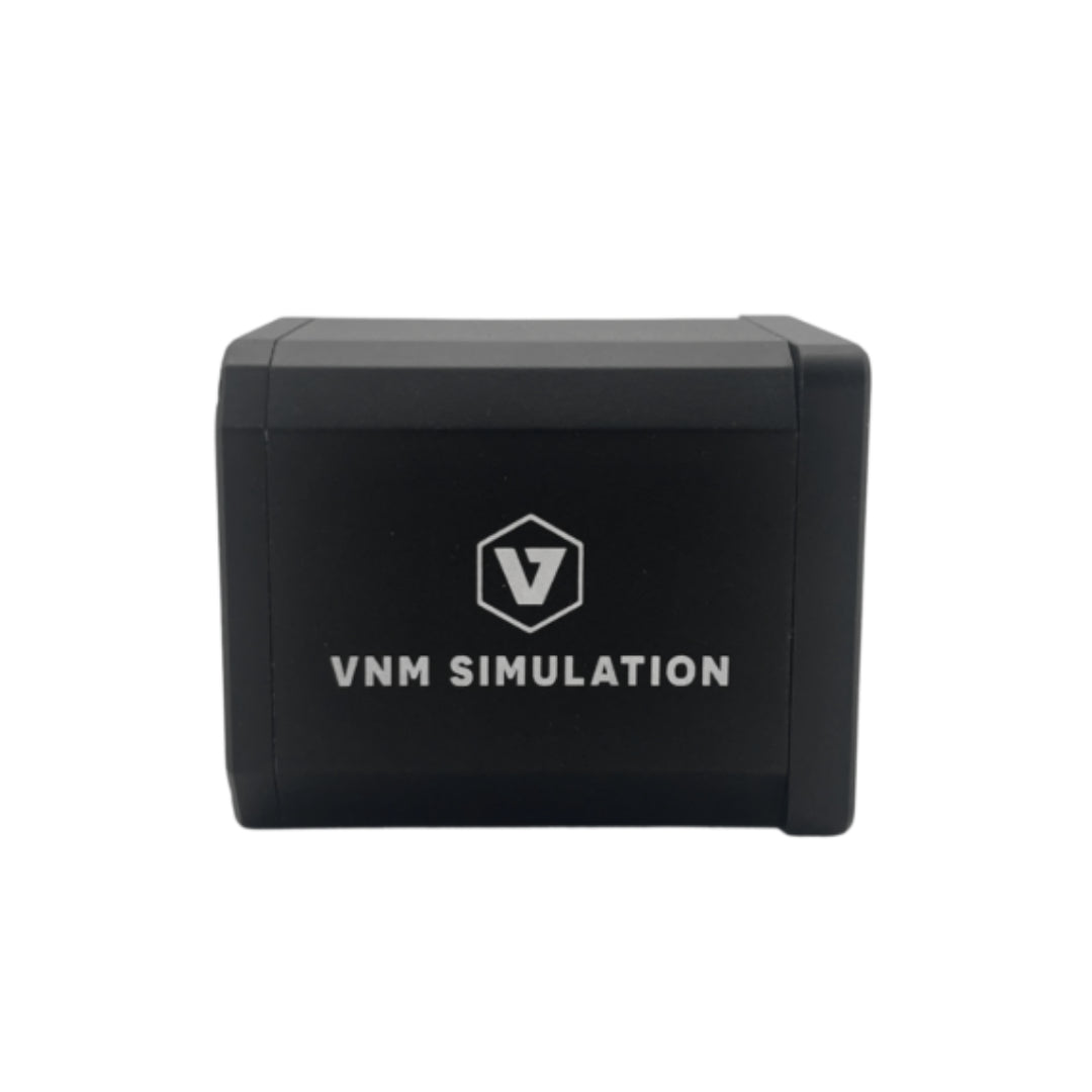 Black box with 'VNM Simulation' logo on a white background