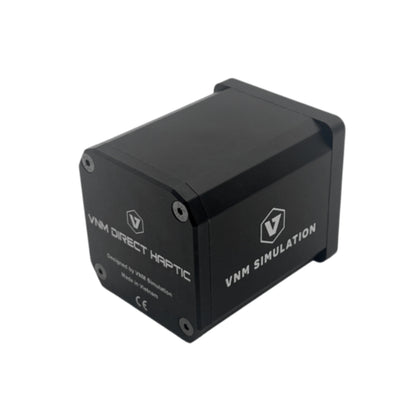 Black haptic device with VNM Simulation branding on a white background