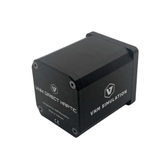 Black haptic device with VNM Simulation branding on a white background