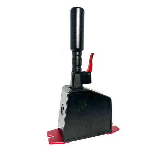 A black and red VNM Simulation Sequential Shifter V2 for PC sim racing, with an extending handle and LED RGB lighting.