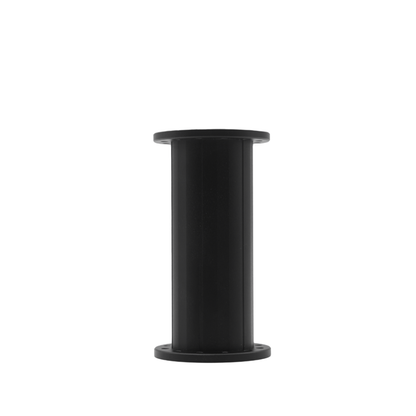 Black cylindrical object on a white background
