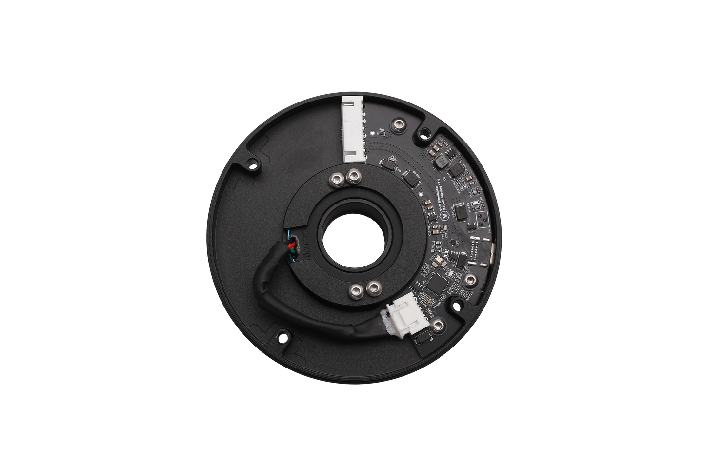 Black mechanical component on a white background
