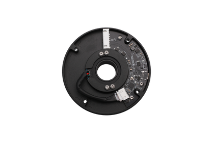 Black mechanical component on a white background