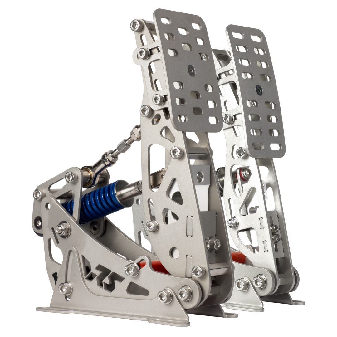 Metal pedal set with a white background