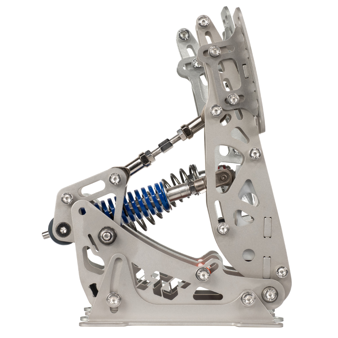 Metal mechanical arm with springs on a white background