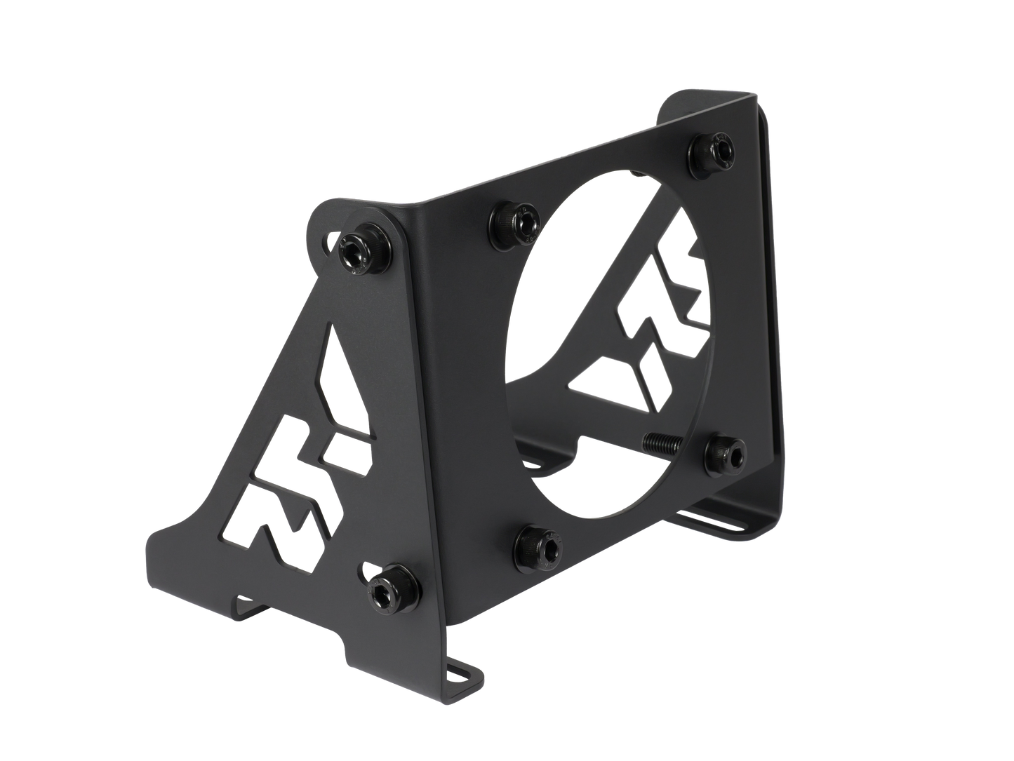 Metal bracket with branding on a white background