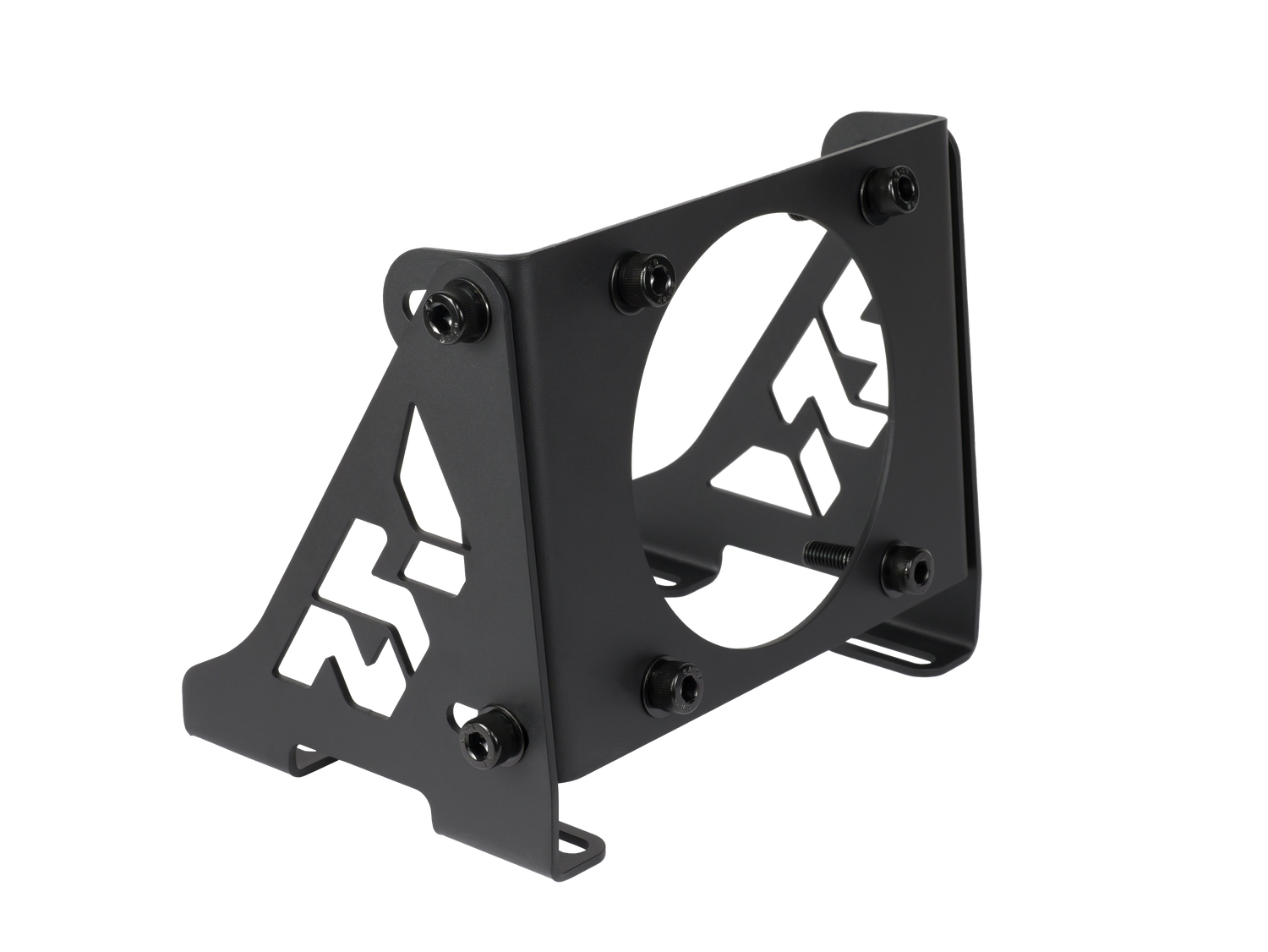 Metal bracket with branding on a white background