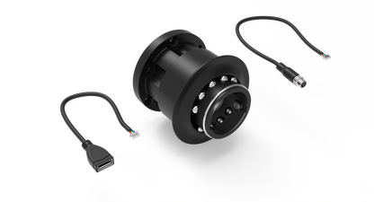 Black cylindrical component with wiring on a white background