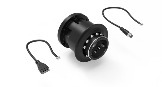 Black cylindrical component with wiring on a white background