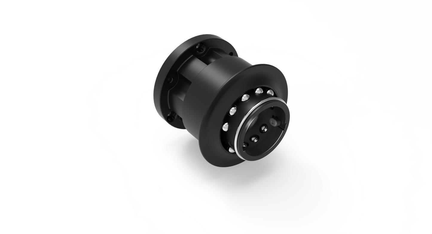 Black mechanical component on a white background