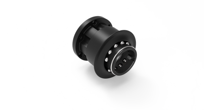 Black mechanical component on a white background