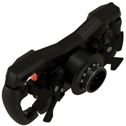 Black mechanical component on a white background