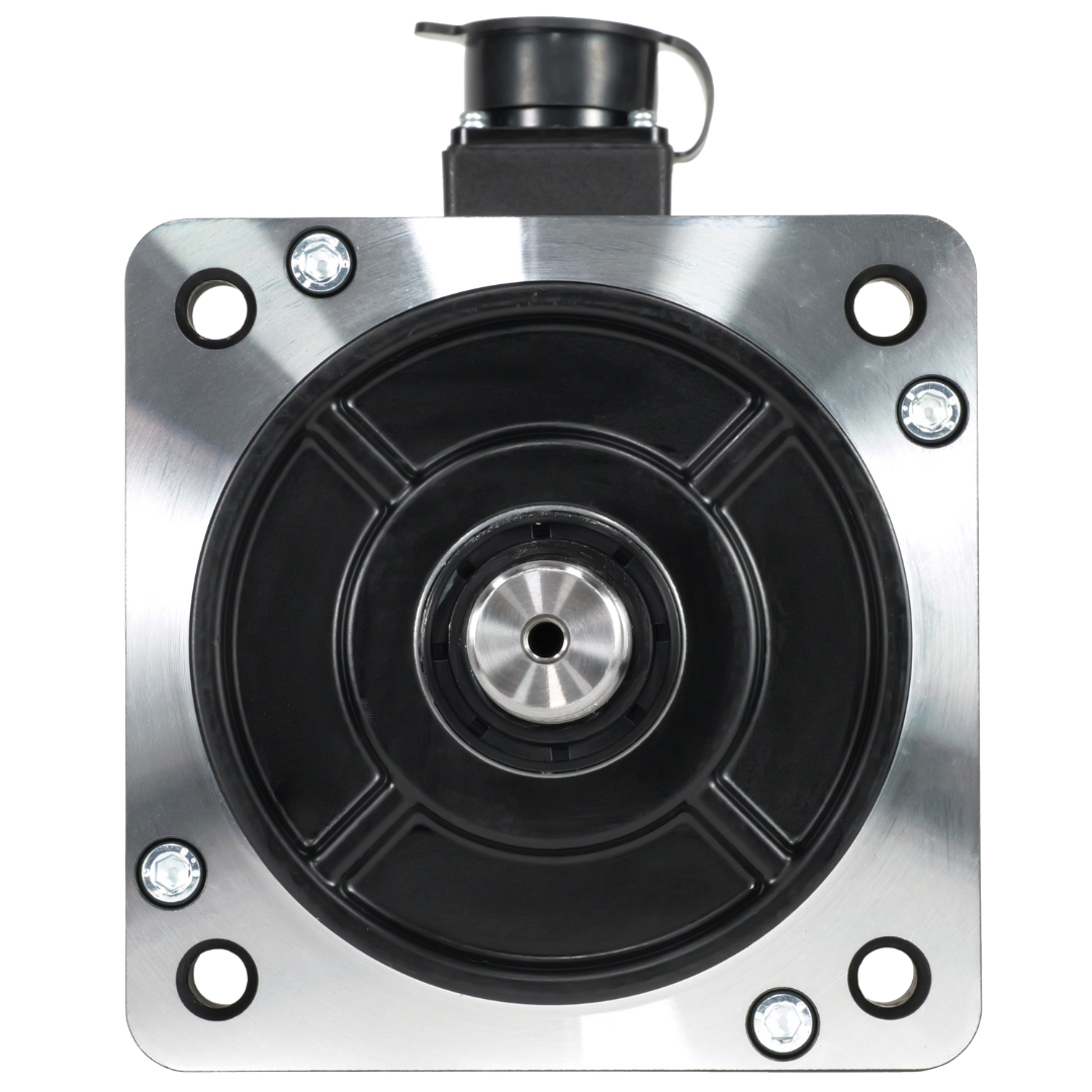 Mechanical component with black central part and metallic housing on a white background