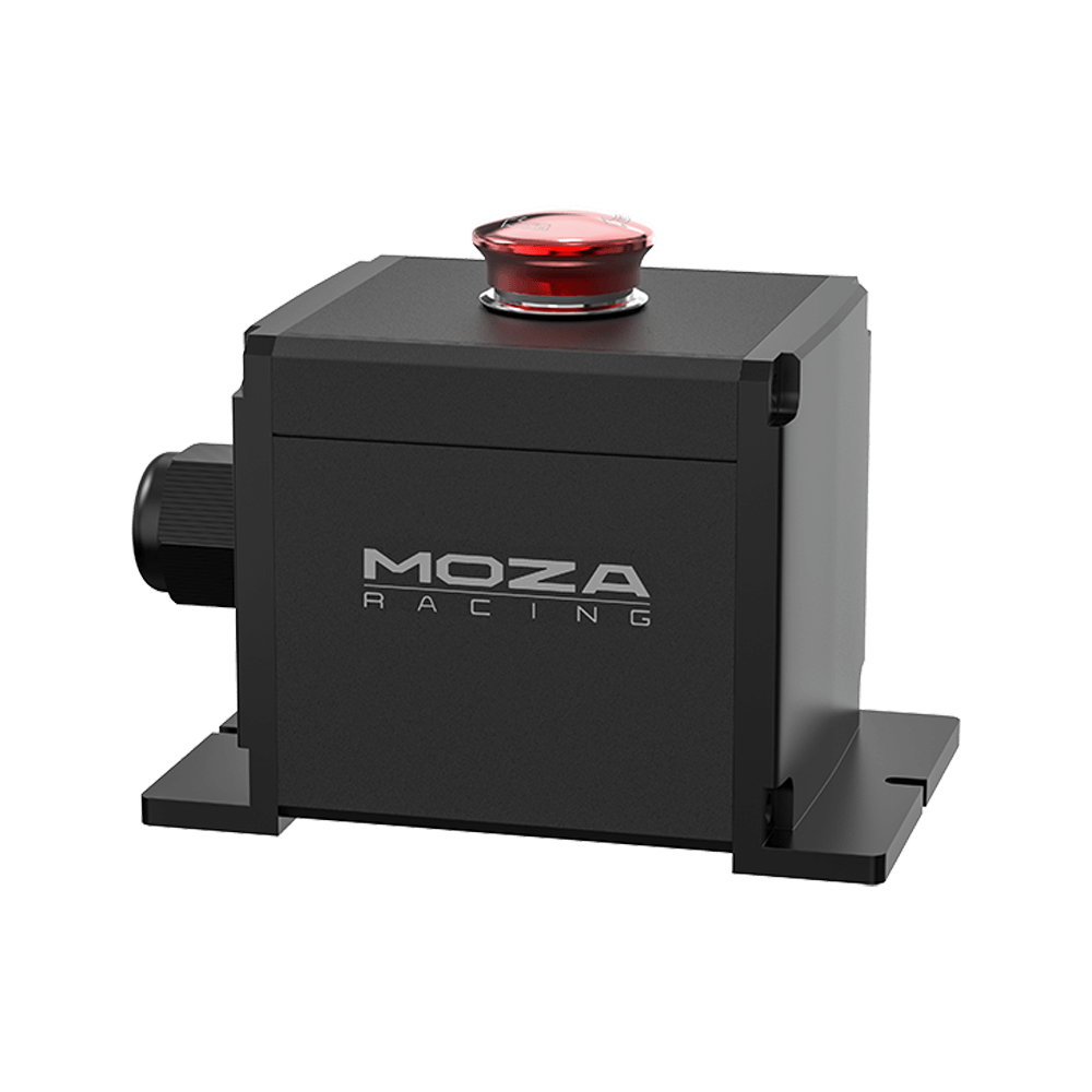 Moza Racing E-Stop Switch mounted on sim rig for quick access