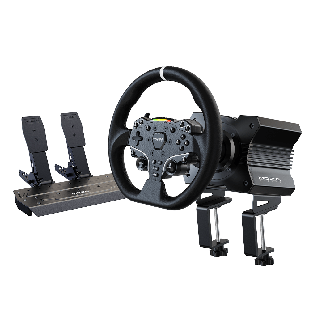 MOZA R5 Sim Racing Bundle – direct drive system for desk setup