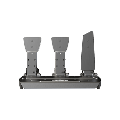 MOZA SR-P Pedal Set front view showing steel construction base