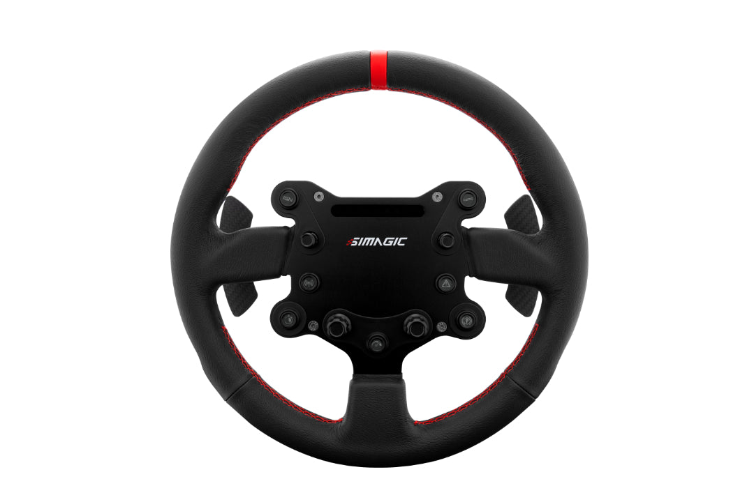 Simagic GTS Suede Wheel and Button Box – integrated controls and encoders