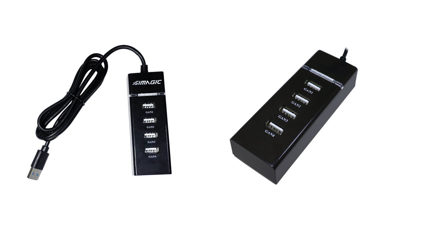 Simagic USB Canbus Hub – mounted on sim racing rig for cable management