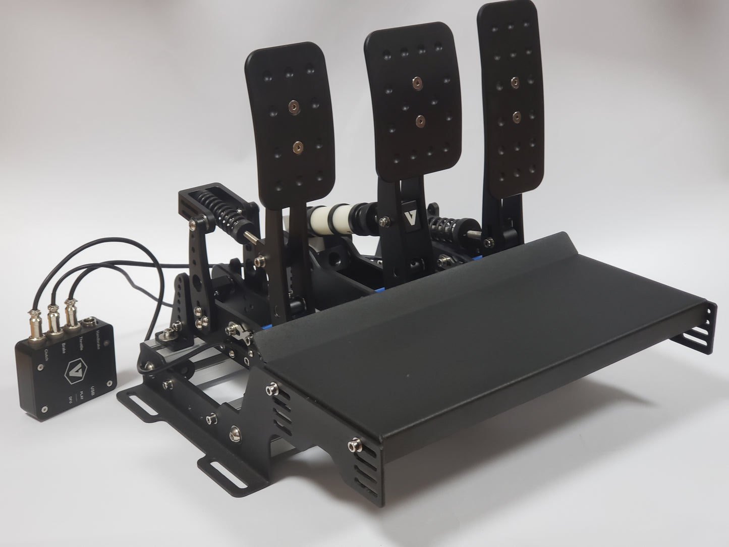 VNM Simulation Pedal Set mounted on baseplate for sim racing 