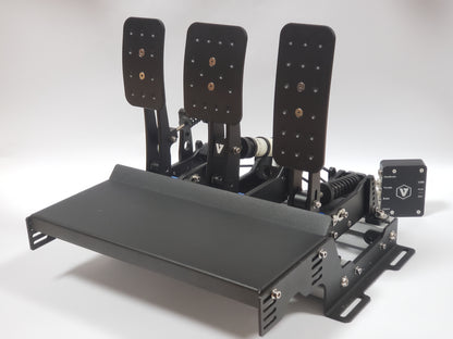 VNM Simulation Pedal Set mounted on baseplate for sim racing